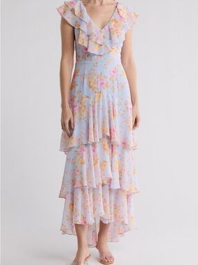 WAYF Floral Ruffle Tiered Dress & Nanette Lepore Navy Pleated Dress NWT